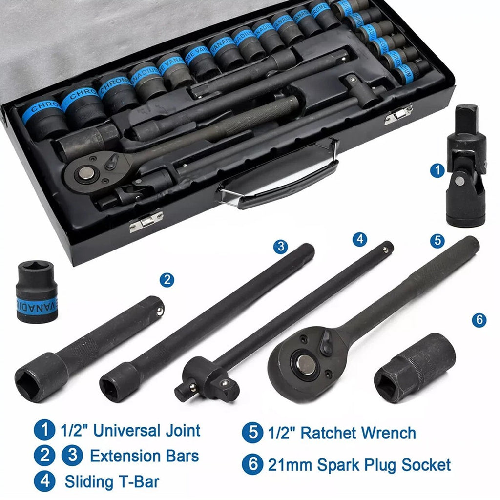 Heavy-Duty Ratchet Wrench Socket Set - 8-32mm with Case