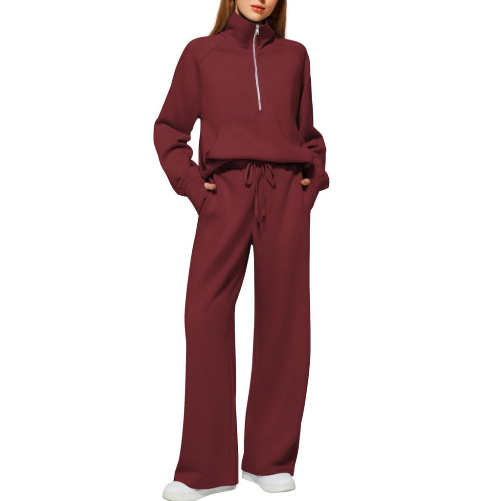 Women's Half-Zip Sweatshirt & Wide Leg Pants Set - 2 Piece