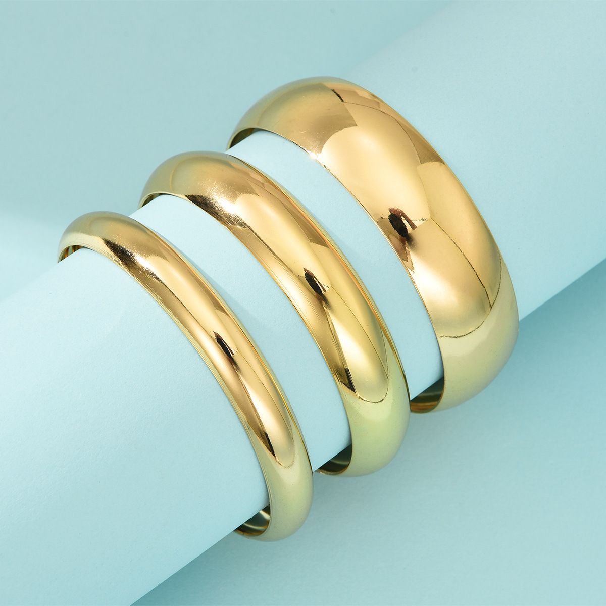 Women's Geometric Bracelet Set - 3-Piece Gold Collection