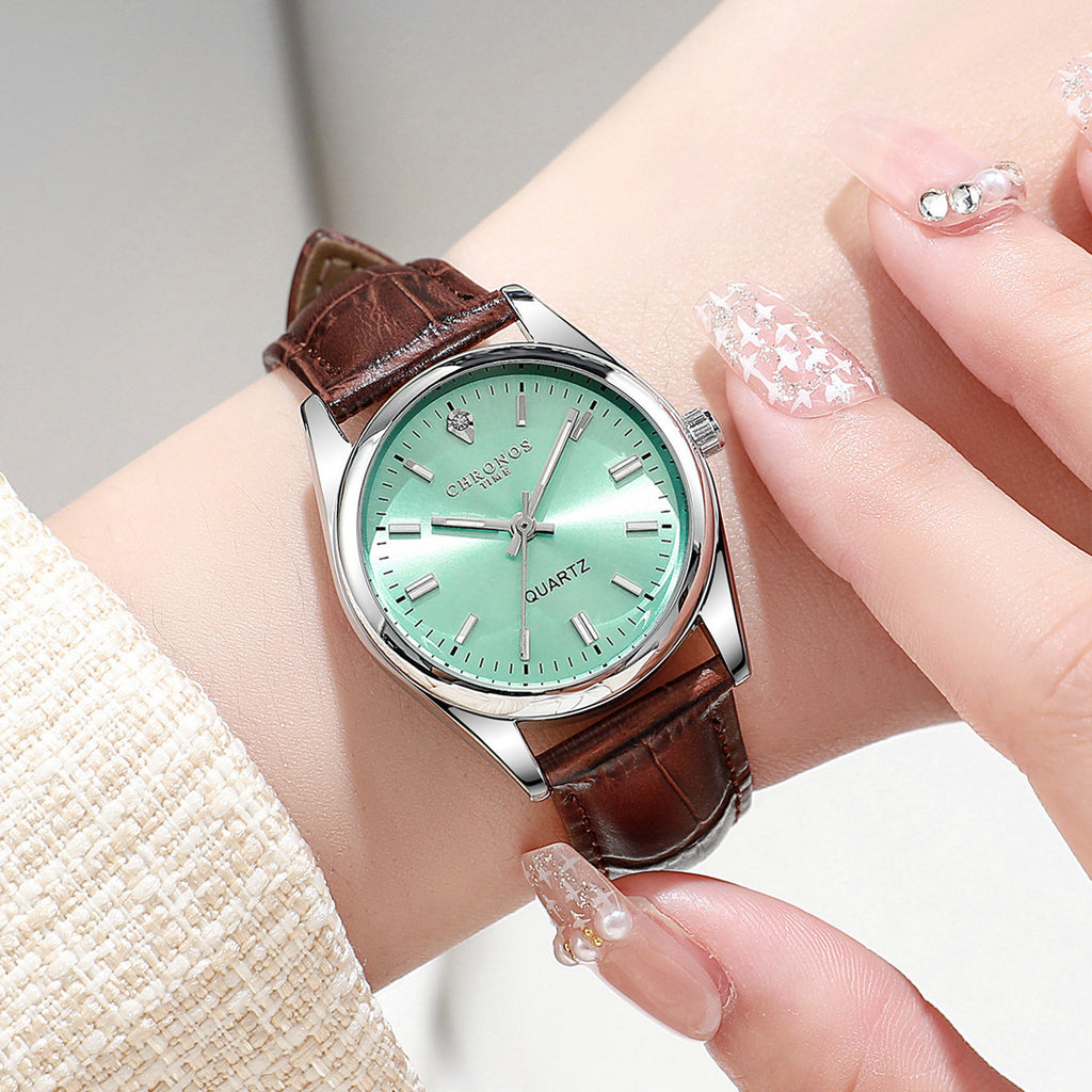 Women's Leather Strap Watch - Luminous Quartz Fashion Timepiece