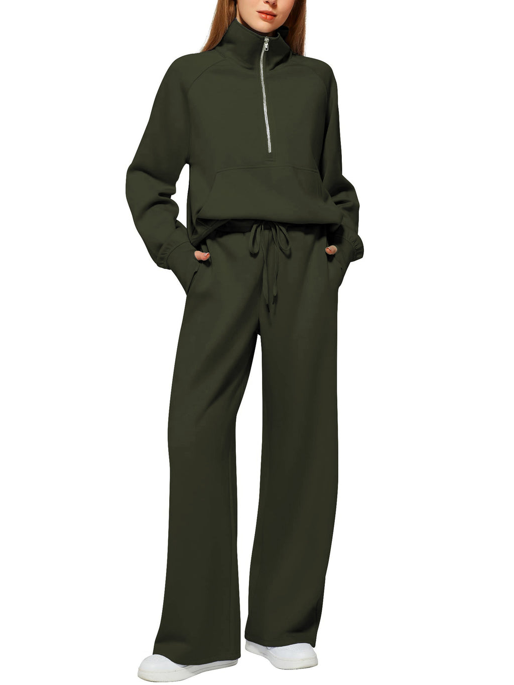 Women's Half-Zip Sweatshirt & Wide Leg Pants Set - 2 Piece