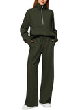Women's Half-Zip Sweatshirt & Wide Leg Pants Set - 2 Piece