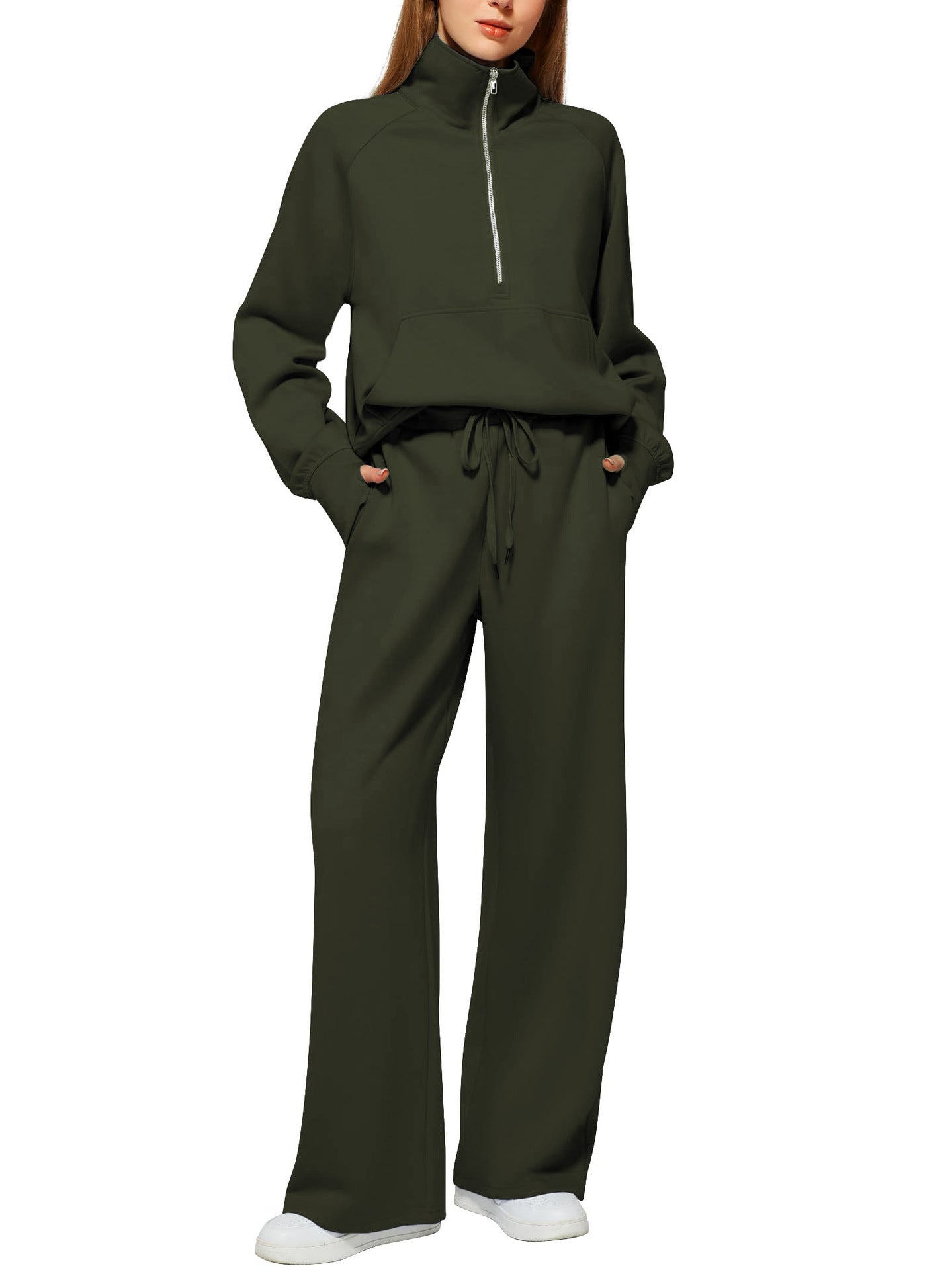Women's Half-Zip Sweatshirt & Wide Leg Pants Set - 2 Piece