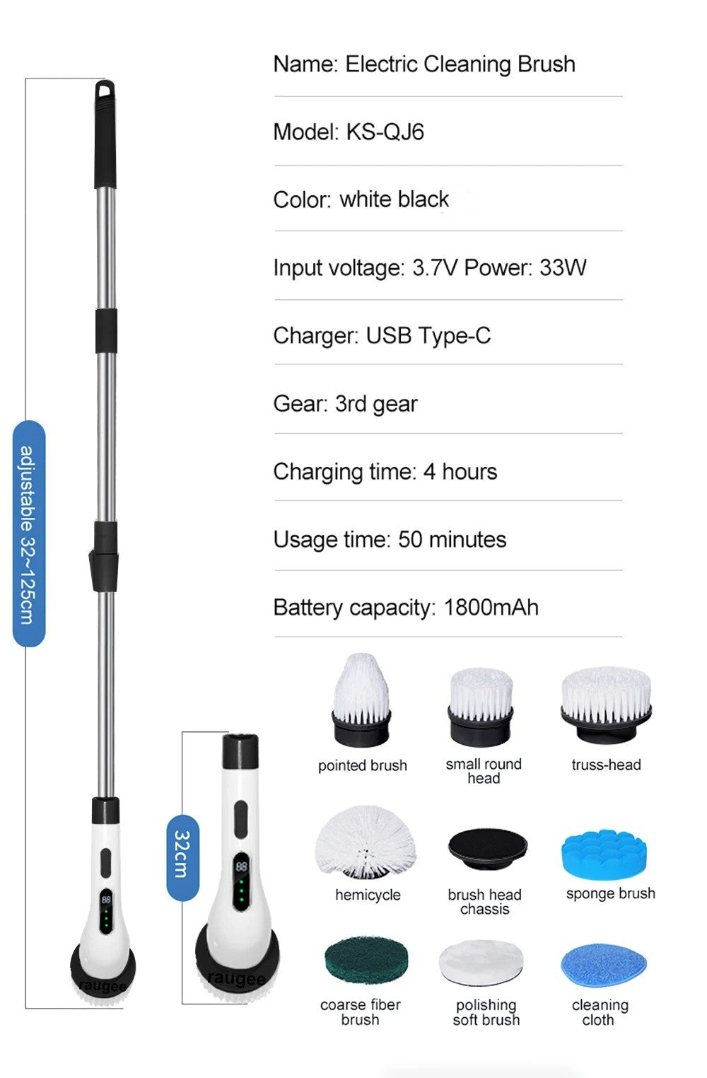 Electric Spin Scrubber - Cordless Rotating Cleaning Brush