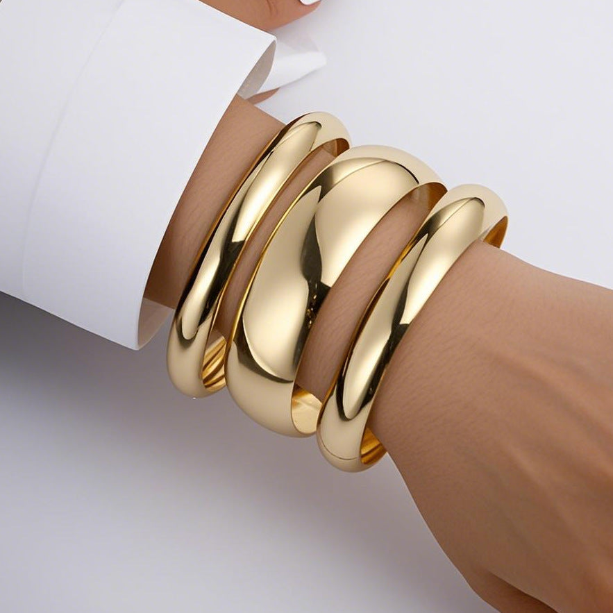 Women's Geometric Bracelet Set - 3-Piece Gold Collection
